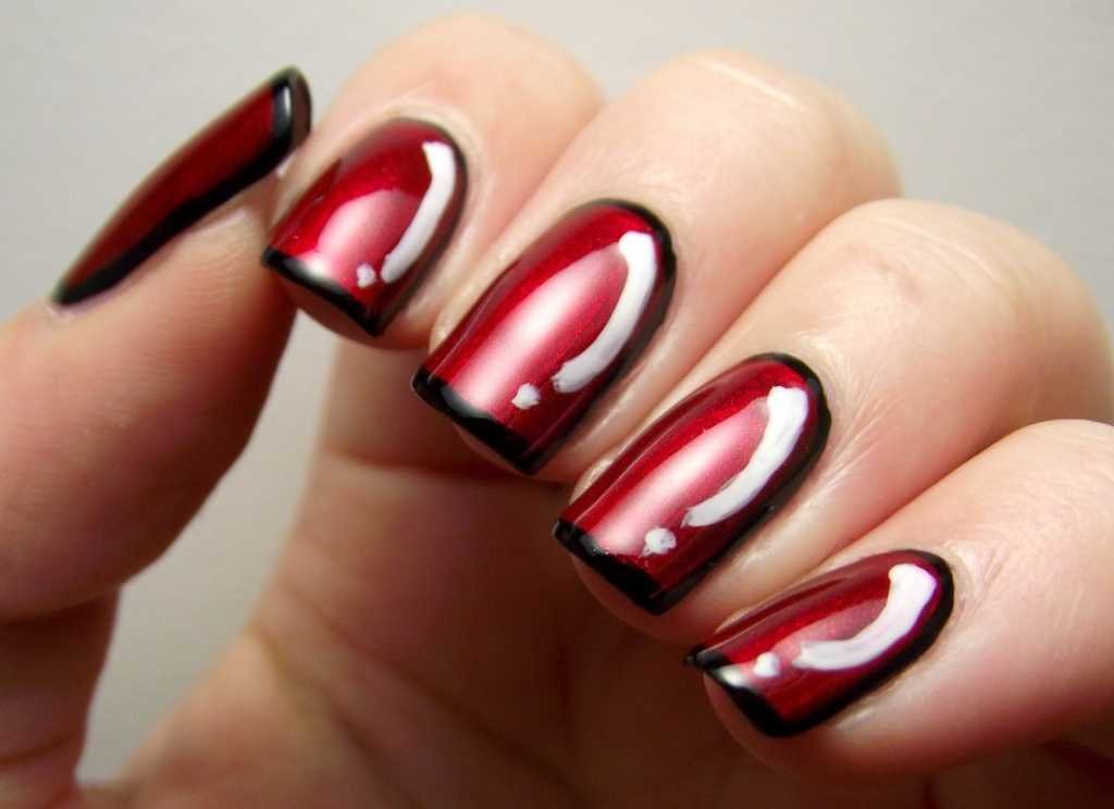дизайн ногтей красный с черным