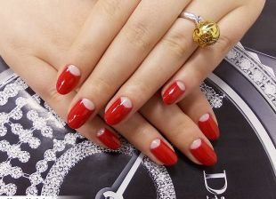 Дизайн ногтей гель лаком, красный французский маникюр (френч)